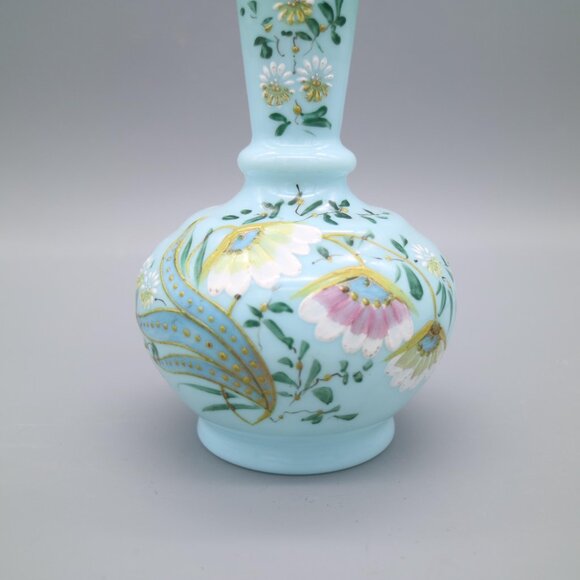 Victorian Style Bristol Blue Milk Glass, Hand Painted, Hand Blown with Enamelled - Picture 4 of 7